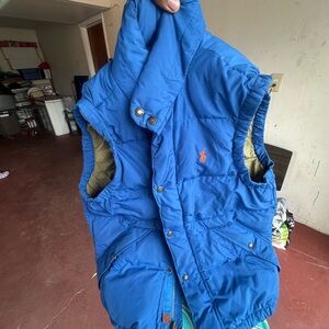 Ralph Lauren Polo Blue Quilted Puffer Vest with Orange Pony Size Small